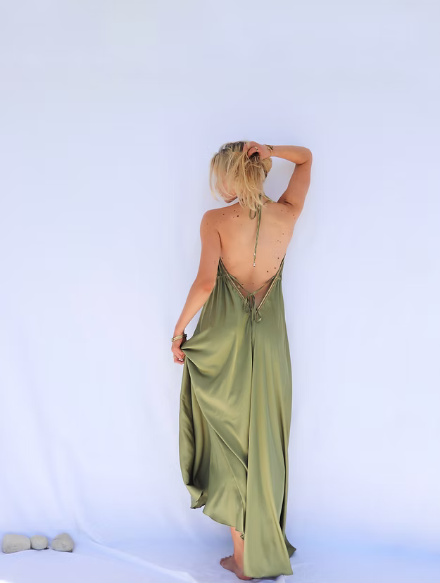 Leela Dress Gold Trim Olive