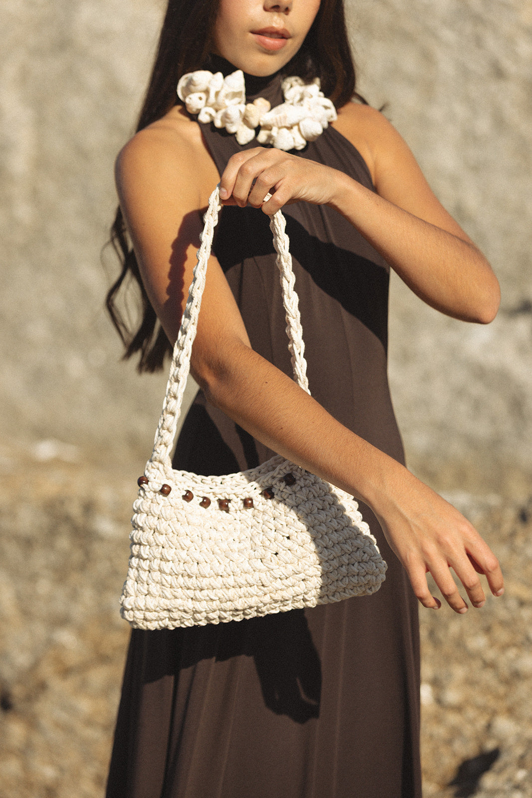 Lua Crochet Bag Neutral Wooded Beads