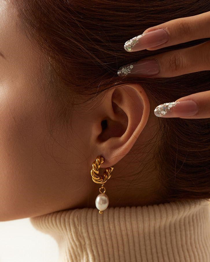 Moonlit Pearl 18k Plated Earrings