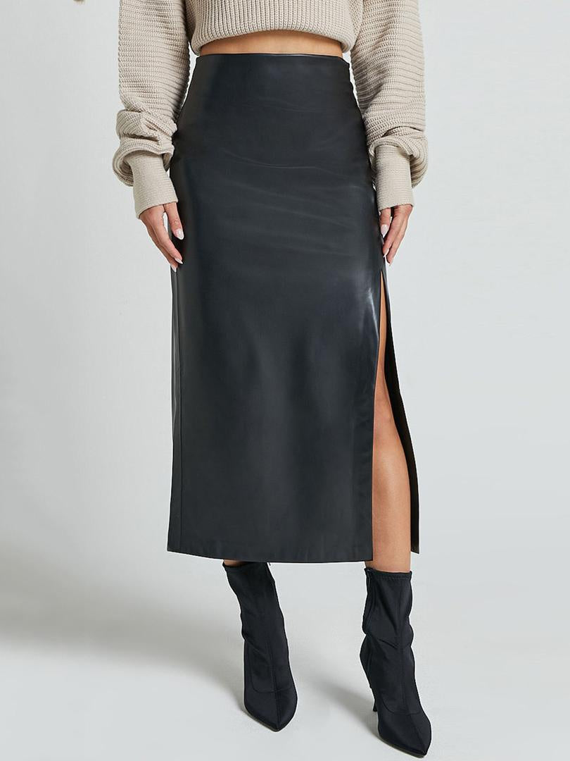 Femme Fatale Midi Skirt Pu Leather Black