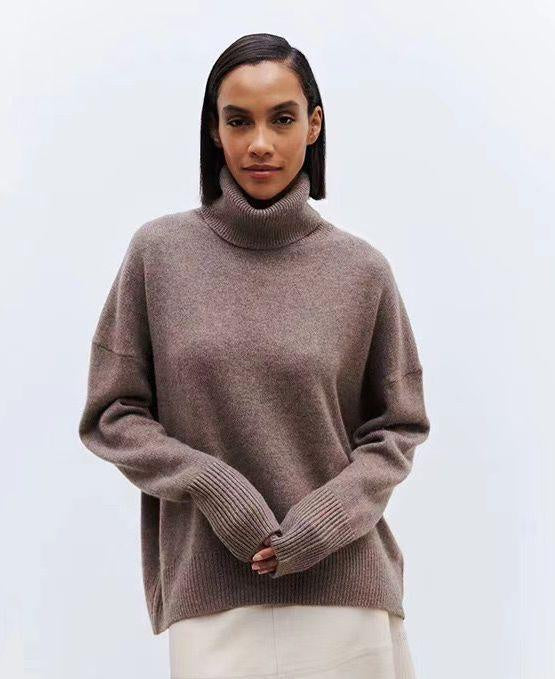 TLC Oversized Polo Neck Jumper Knit Brown
