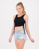 Stop It Ribbed Ruche Crop Black