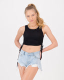 Stop It Ribbed Ruche Crop Black