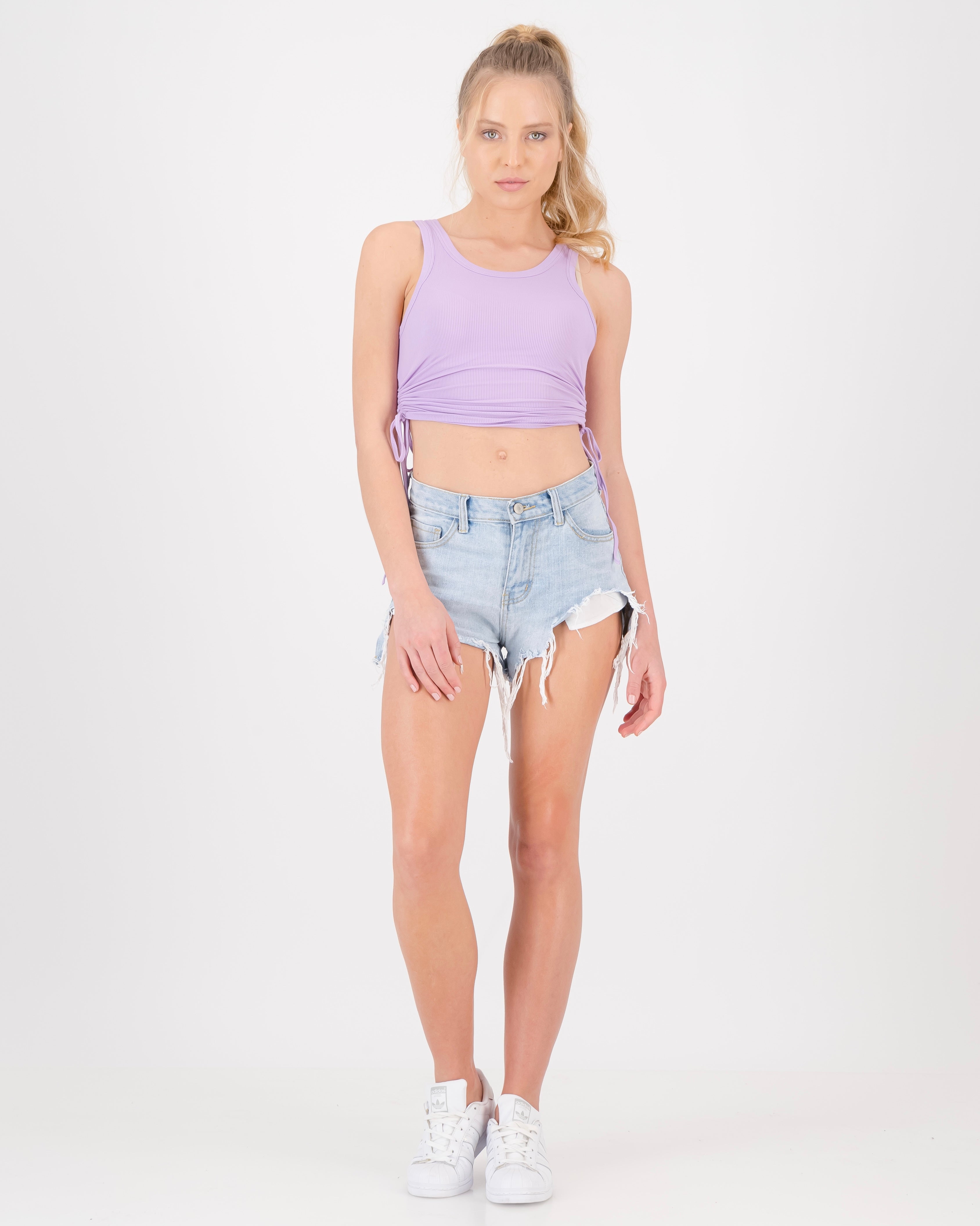 Stop It Ribbed Ruche Crop Lilac