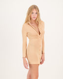 Long Sleeve Shirt Dress Nude