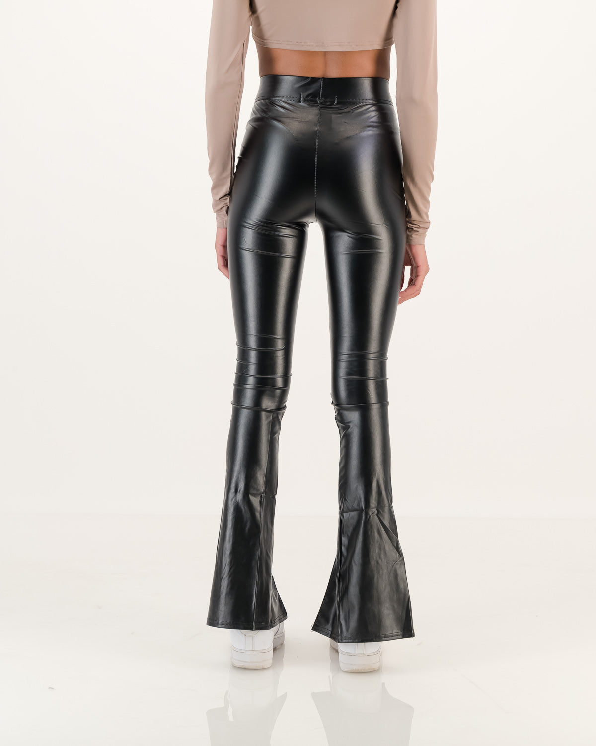 Leatherette Slit Pants/Black