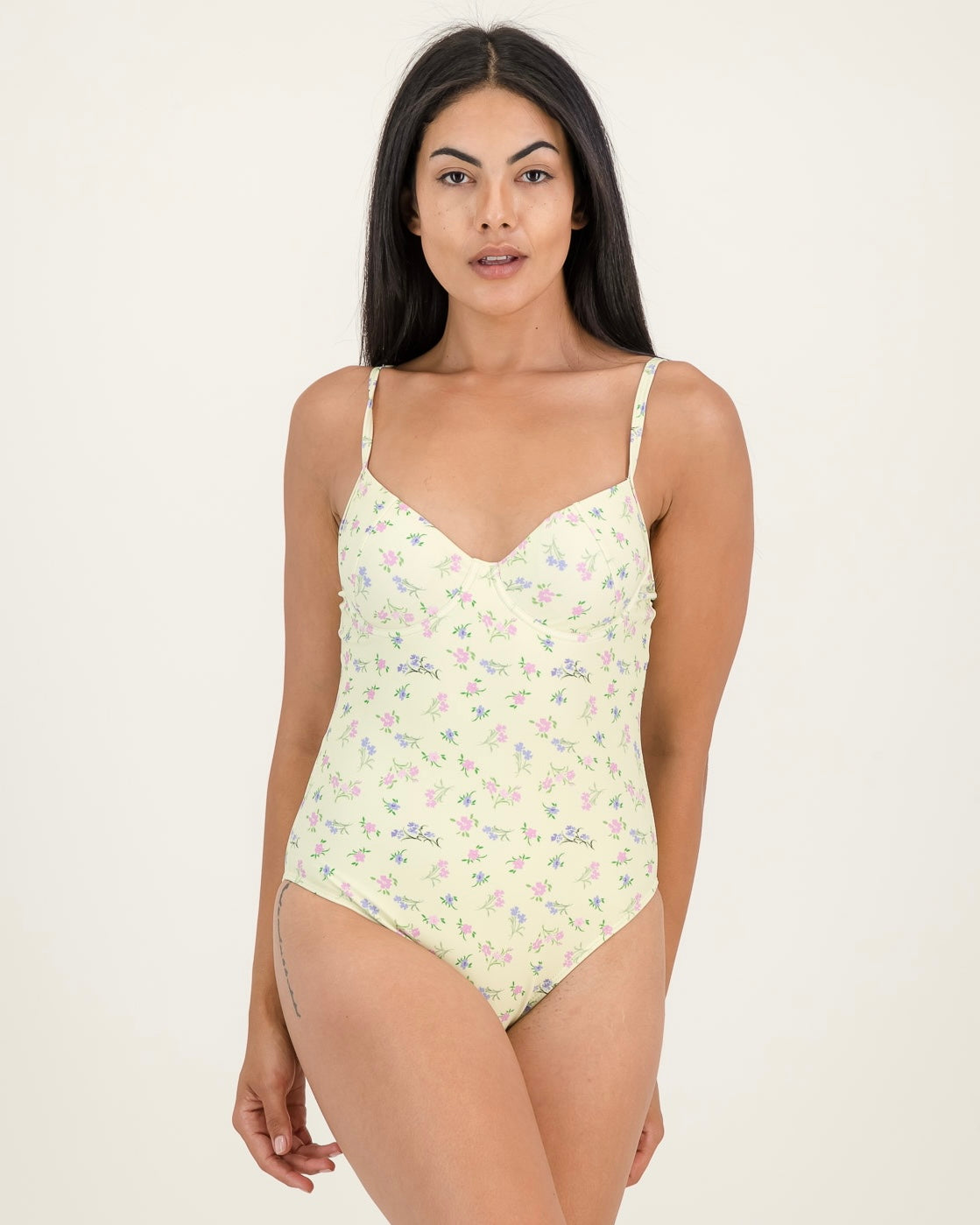Floral One Piece Swimsuit Yellow