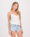 Side Tie Satin Crop White